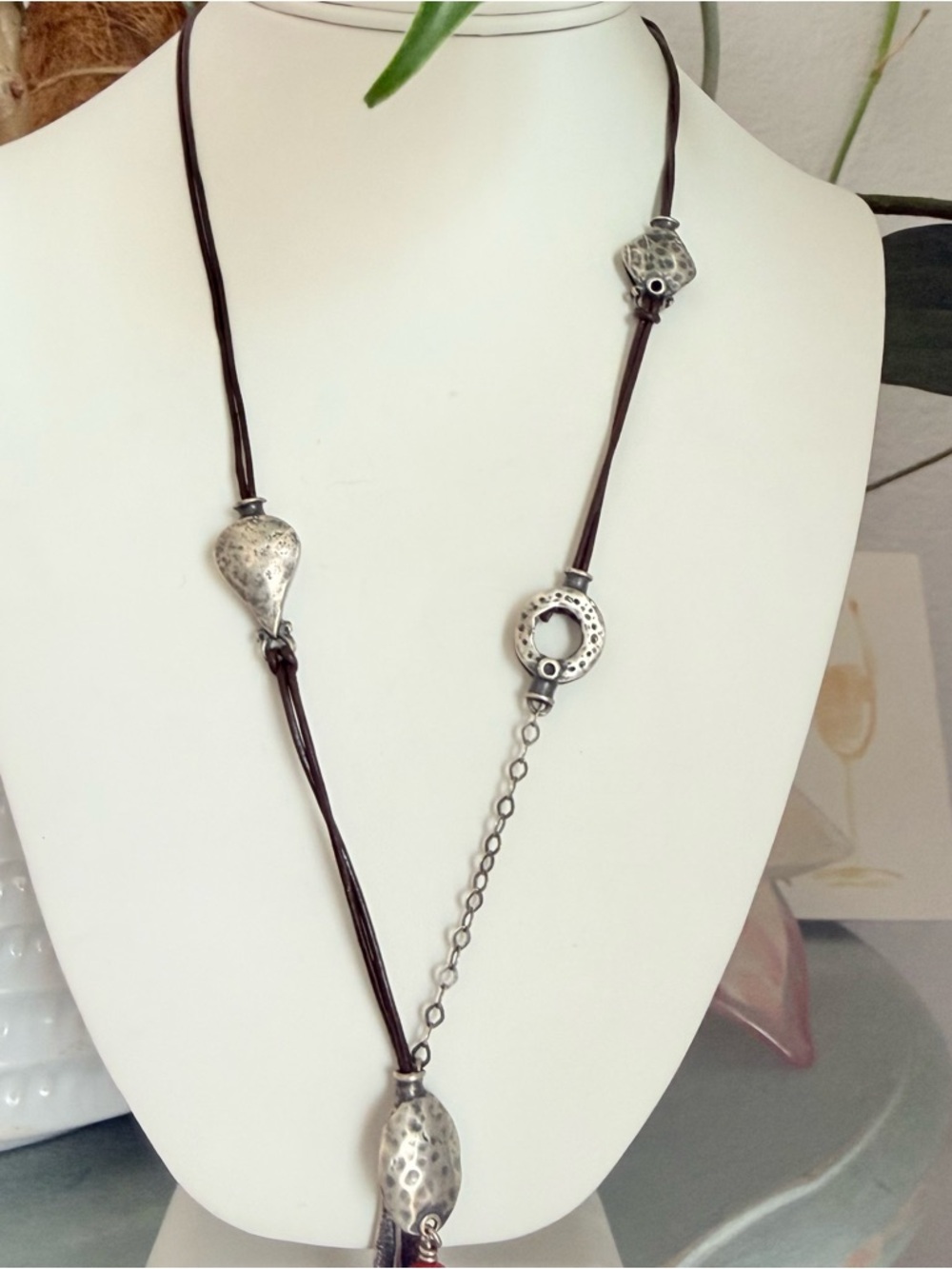 Silpada 925 Sterling Silver Beaded Pendant Leather Necklace - Picture 4 of 10